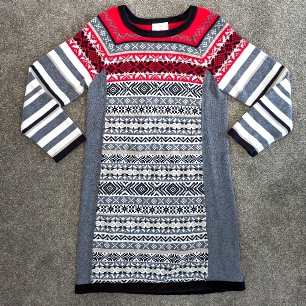 HANNA Andersson gray black and red knit dress for girls PTP 13.5"